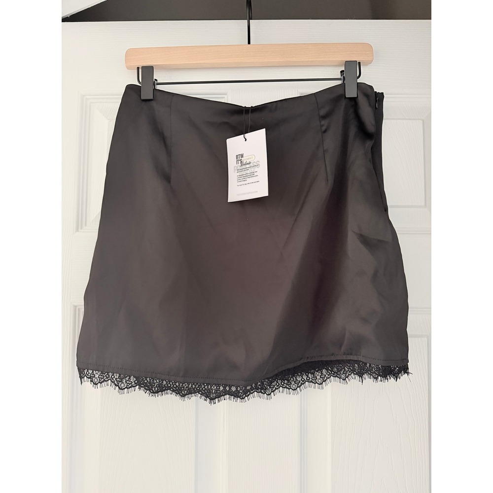 Princess Polly Satin Lace Black Mini Skirt Romantic Whimsigoth